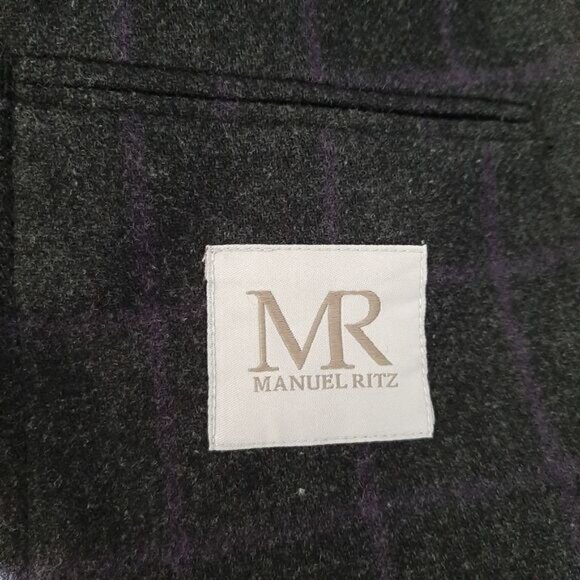 MANUEL RITZ Unlined Elbow Patch Blazer Jacket Grid Check Gray Men's Sz 40 R - Picture 14 of 15